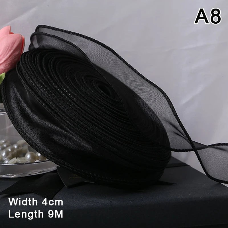 10Yards/Roll Sheer Chiffon Ribbon Organza Satin Ribbons For Gift Wrapping Decoration Wedding Bouquets Wreath Sewing Supplies