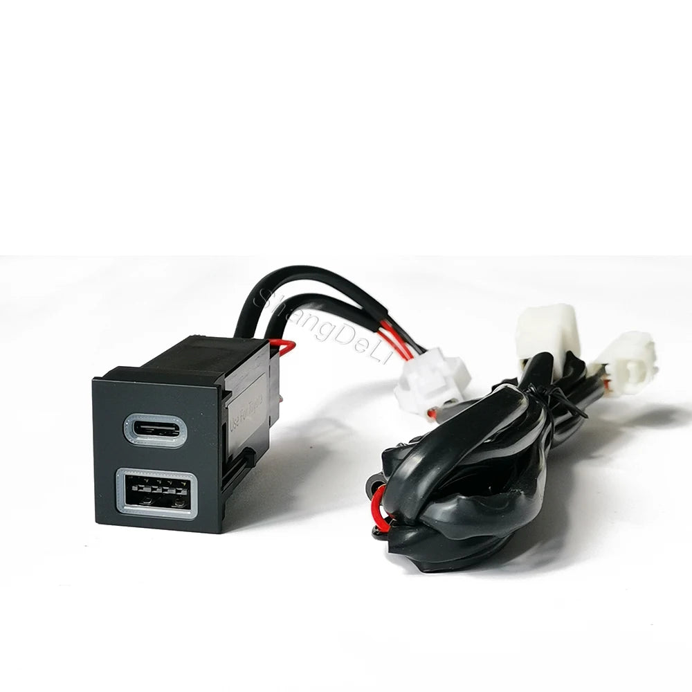 12V/24V Car Dual Charger USB QC3.0 Type-c PD Blue LED Light Phone Charger Adapter Fit for Toyota RAV4 Wildlander Corolla
