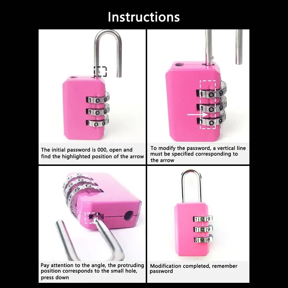 Security Travel Combination Lock Dormitory Cabinet  Lock Backpack Zipper Lock 3 Digit Password Lock Luggage Padlock
