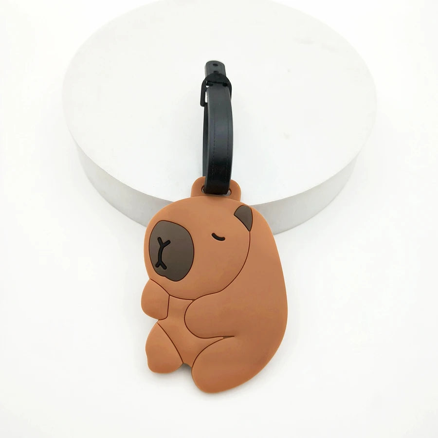 1//2/3PCS Cute Animal Kapibala PVC Soft Rubber Luggage Tag Hanger Identification Tag Bag Hanger Luggage Hanger Anti Loss Strap