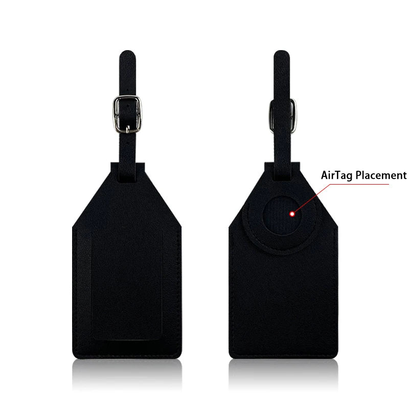 PU Leather Luggage Tag with Tracker Holder Privacy Flap ID Card Window Adjustable Buckle Travel Suitcase Name Label Accessories