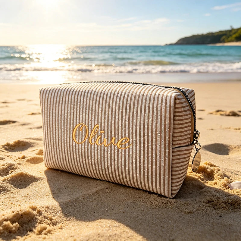 Customised Embroidery/Standard Style 2 Options, Striped Bubble Yarn Clutch, Makeup Bag, Back-to-School Season, Great Gift!