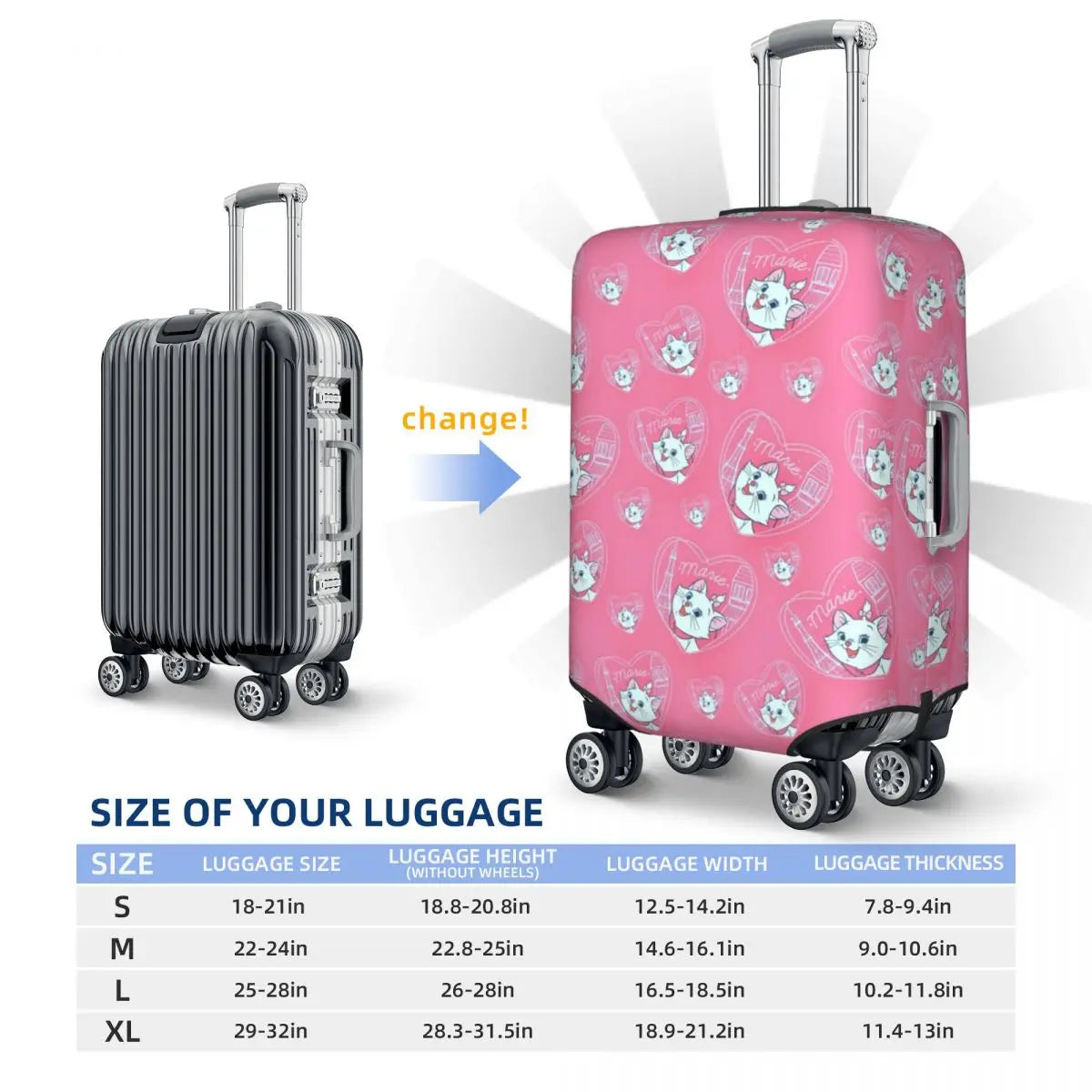 CustomM-Marie Cat Cartoon Travel Luggage Cover Elastic Suitcase Cover Protector Fit 18-32 Inch