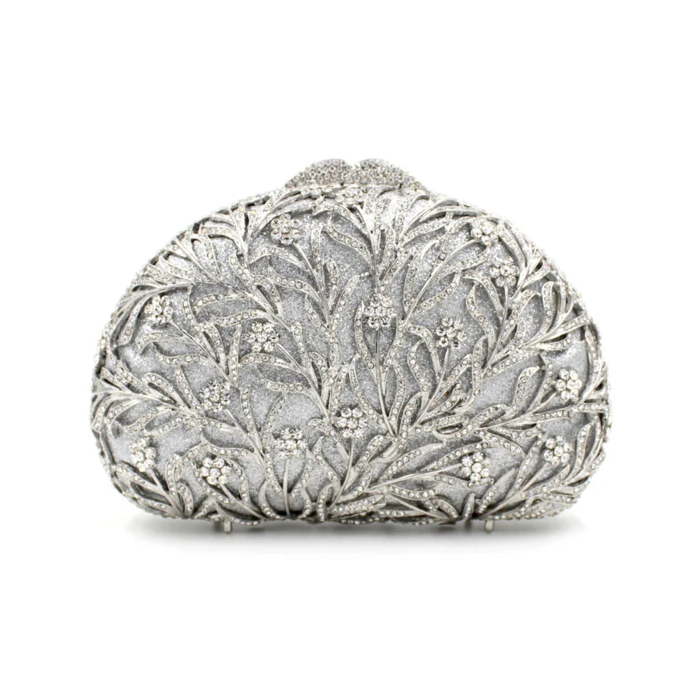 2025 Hot Sale Dendritic Crystal Diamond-Studded Handbag Shiny Golden Evening Bag for Women