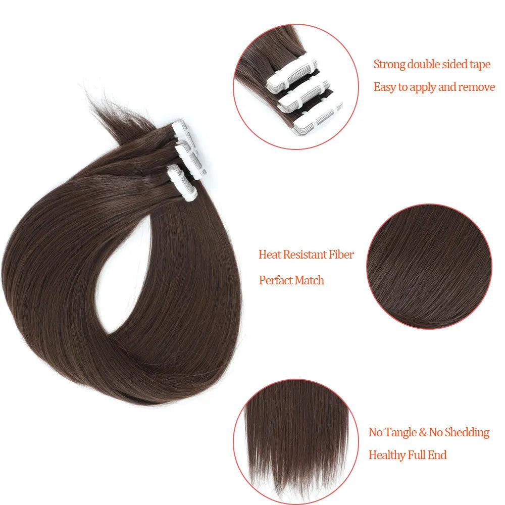 26" Straight Tape In Hair Extensions 20pcs 50 Grams Heat Resistant Fiber Colored Tape In Hair Double Sided Adhesives Hair