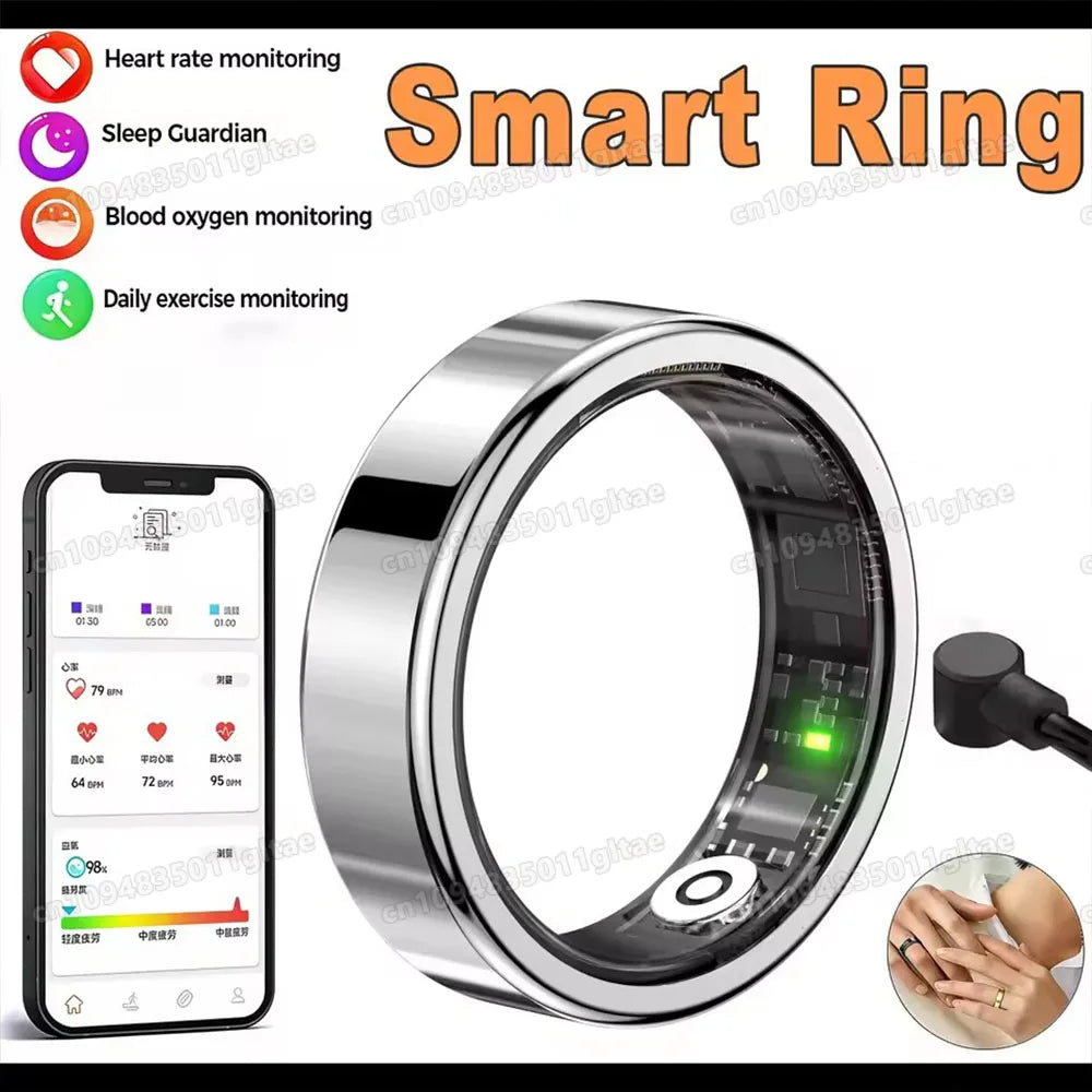 2026 New Smart Ring Heart Rate Blood Pressure Sleep Monitoring Motion Tracking IP68 Waterproof Men Women Smart Ring Holiday Gift