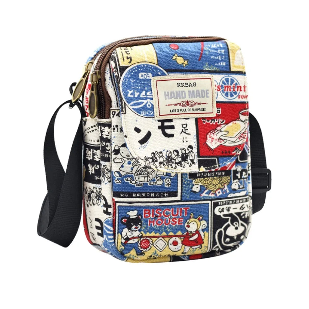 Cartoon Printed Shoulder Handbag Oxford Cloth Square Crossbody Messenger Bags Large Capacity Cosmetic Bag