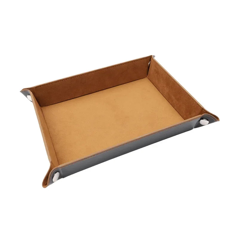 Foldable Dice Tray PU Leather Flannel Game Dice Plate Four Corners Folded Tray Home Desktop Decoration Box Coin Key Storage Tray