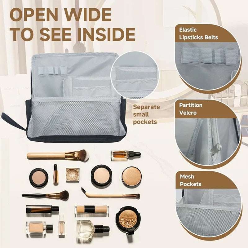 Multipurpose Large Capacity Oxford Cloth Vertical Cosmetic Bag,Travel Cosmetic Storage Bag,Portable,Waterproof,With compartments