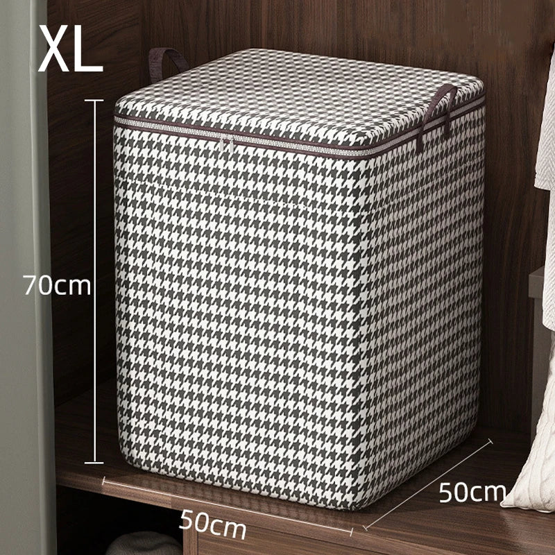Houndstooth Storage Bag Large Capacity Folding Clothes Portable Wardrobe Sorting Clothes Storage Box With Handle For Bedding