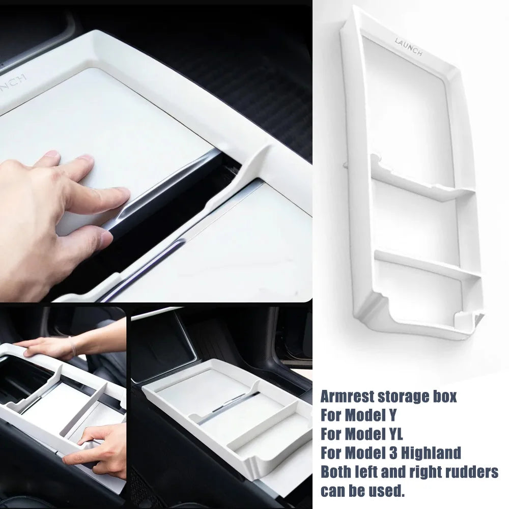 Car Interior Storage Accessories Center Console Organizer Rack Armrest Storage Box Exact Fit For Tesla New Model 3 Highland
