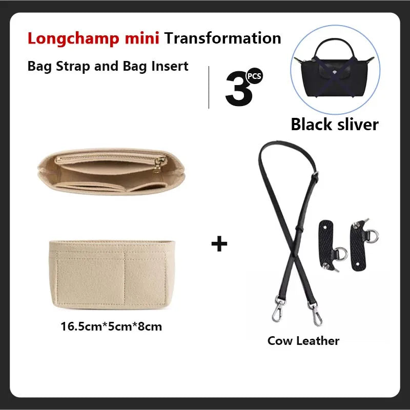 Bag Insert For LongChamp Mini Bag Organizer Felt Mini Bag Organizer for le pliage Green Pouch with Handle Small Handbag Shaper