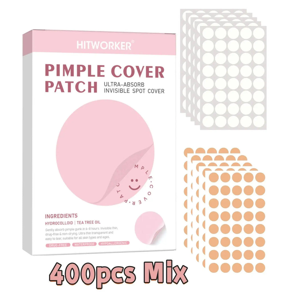 400pcs Hydrocolloid Acne Pimple Patches for Face, Effective Blemish Spot Treatment, Invisible & Skin-Friendly