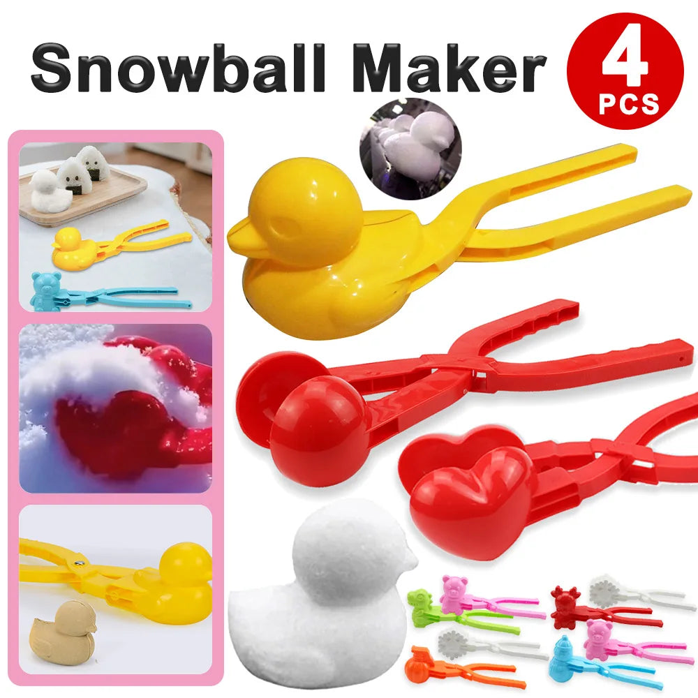 4pcs Cute Bear Duck Snowball Clip Snow Clay Ball Maker Creative Snowballs Mold Snow Shovel for Kids Outdoor Sports Snow Toys