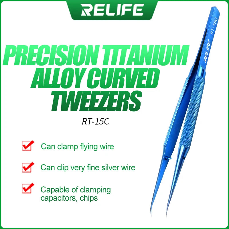 RELIFE 0.1mm Titanium Alloy Non-magnetic High Hardness Aviation Ultra-Precise Step Structure Tweezers Phone IC Chip Repair