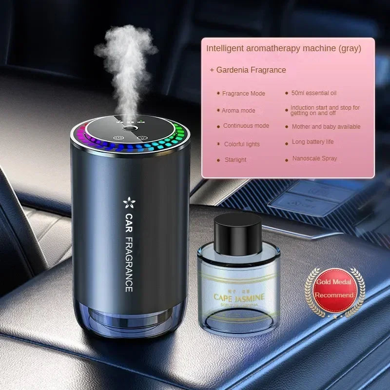 Car Aromatherapy Perfume with Automatic Spray Aluminum Alloy Metal Odor Remover with Colorful Star Ceiling Atmosphere Light
