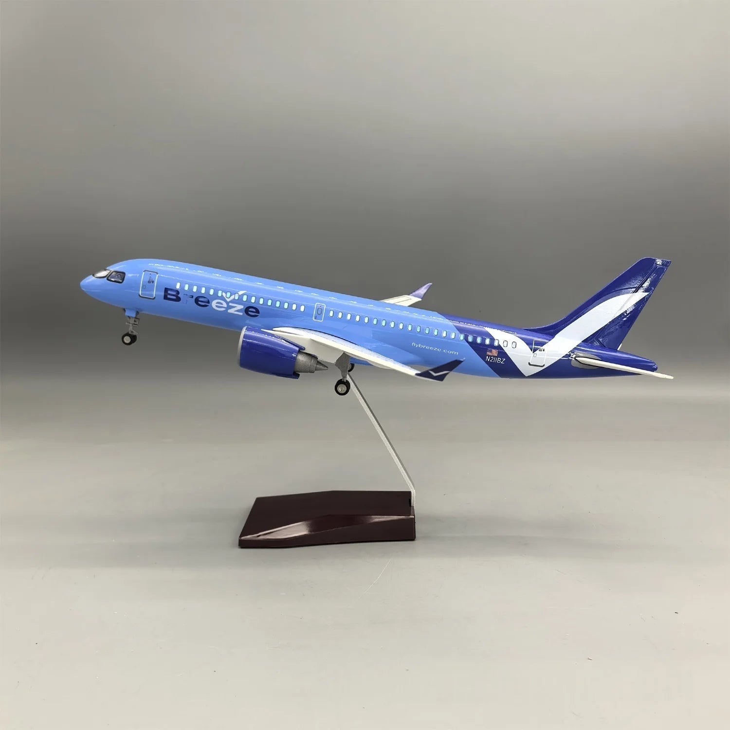 38cm Resin Plane Model A220-300 American Airways Scale Aircraft Diecast Plane Toy With Wheels & LED Light Aviation Hobby Gifts