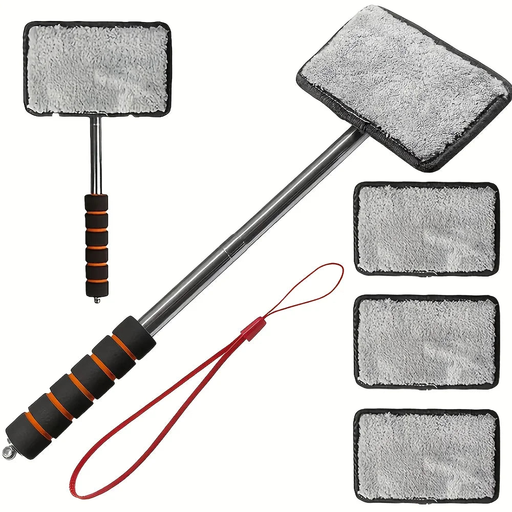 4pcs Car Windshield Wiper,Telescopic Glass Cleaning Cloth with Metal Pole for Defogging and Dust Removal,Car Cleaning Accessorie