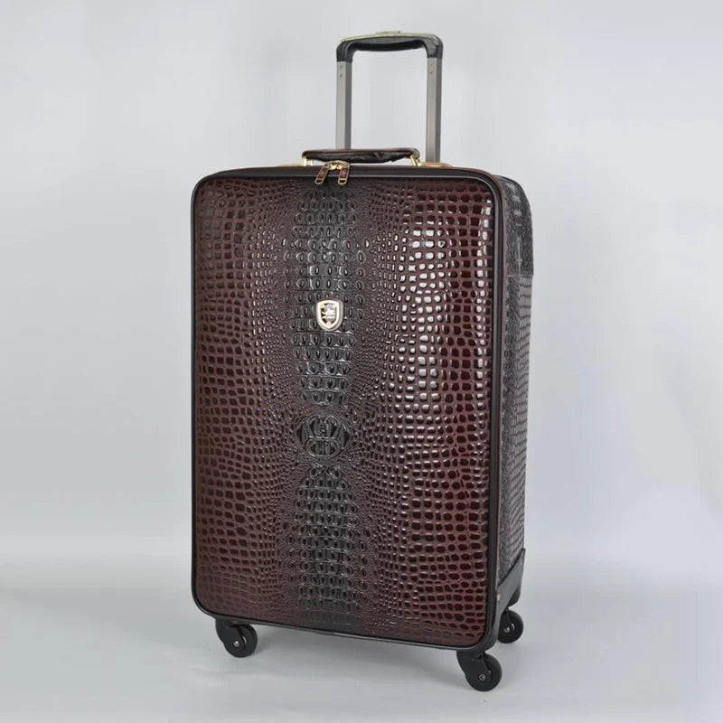Genuine Leather Crocodile Pattern Travel Luggage Luxury Fashion 16/20/24 Inch Boarding Trolley Suitcase for Men and Women