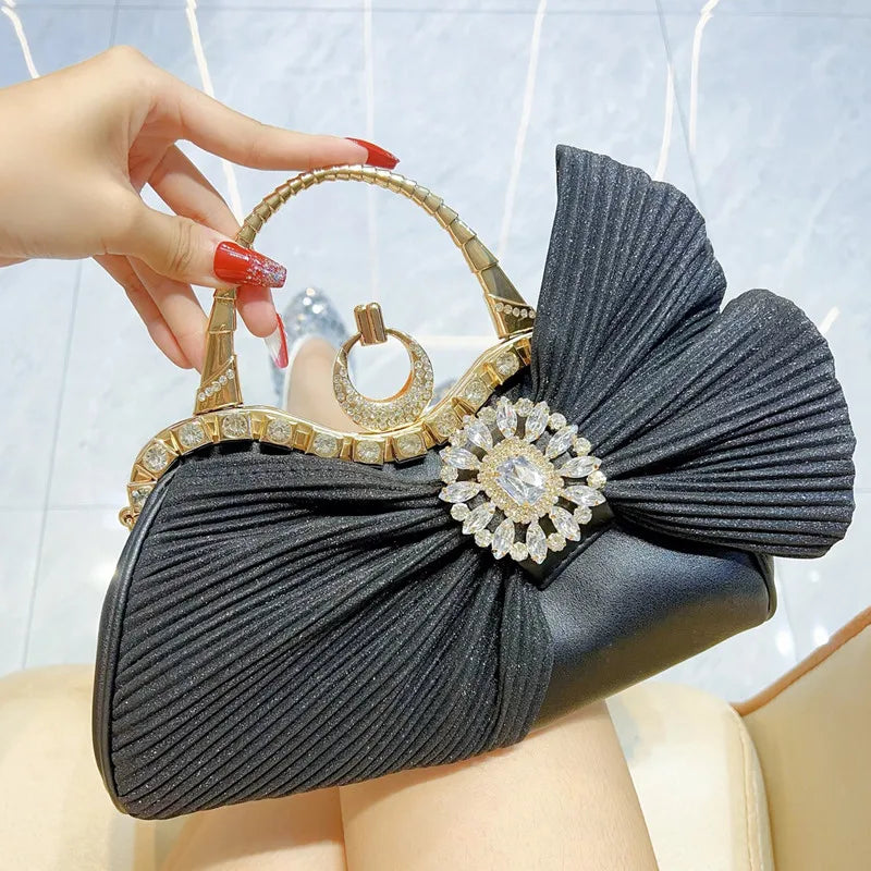 2025 Luxury Women French Shiny Bow Wedding Party Evening Handbag Fashion Designer Handmade Diamond-encrusted Banquet Clutch Bag