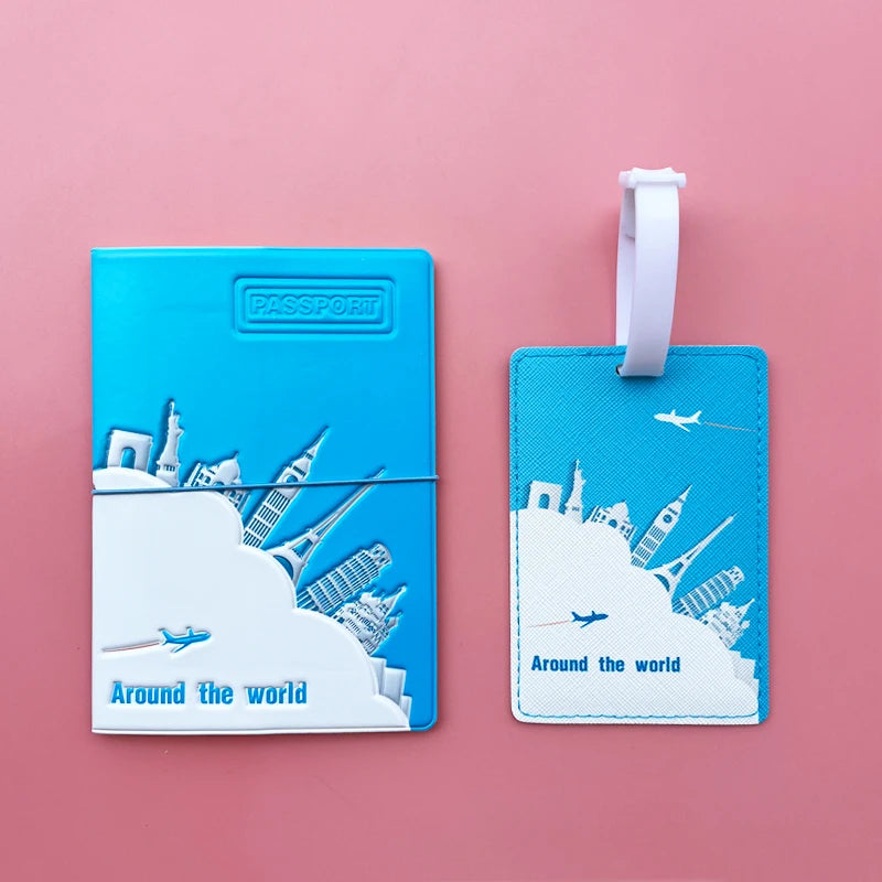 2pcs/Set Passport Holder Luggage Tag Travel Passport Protective Cover Suitcase Label Name ID Address Holder Travel Accessories