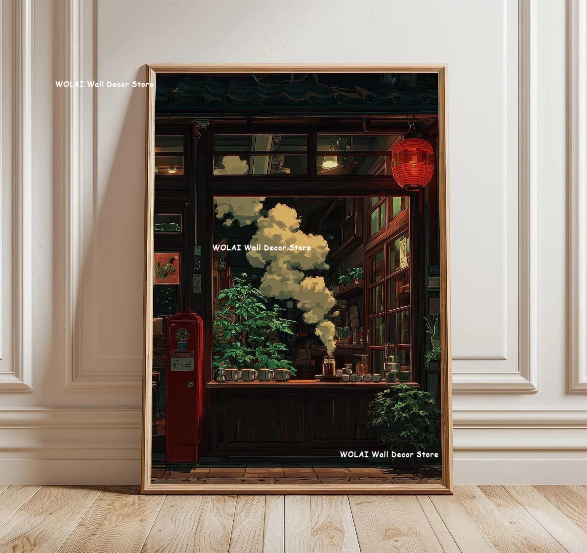Anime Cafe Shop and Bicycle Canvas Poster Ghibli Work Anime Style Street Cafe Scene Wall Art Printing for Living Room Home Decor