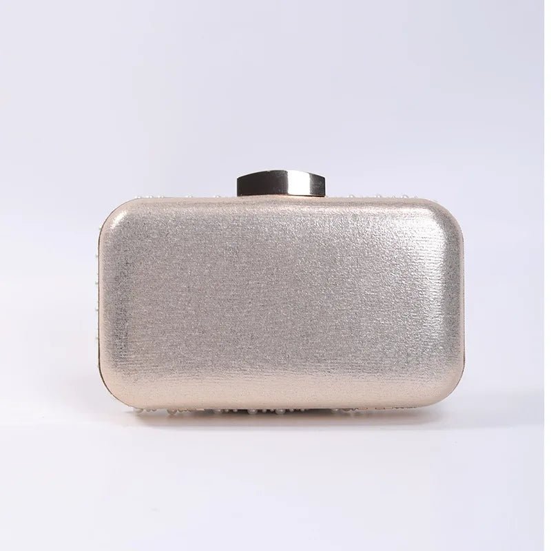 Ladies Pearl Elegant Evening Bag Fashionable Stylish Beading Wedding Dinner Party Banquet Dress Clutch Bag with Long Chain