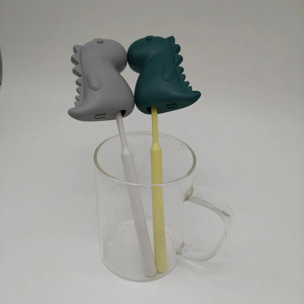 2in1 Toothbrush Head Protective Cover with Mini Toothpaste Storage Box Dinosaur Shape Toothbrush Case Cap Plastic Compact