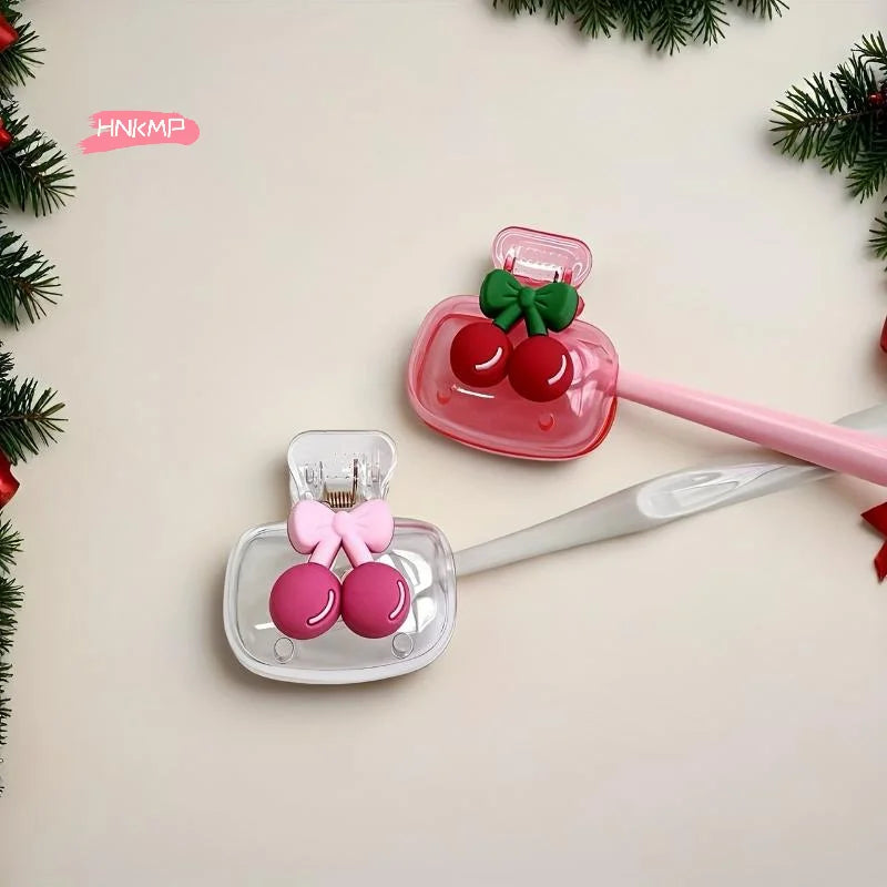 Cute Cherry Bow Toothbrush Storage Holder 1/2Pcs Protect Head with Dual Holes for Drainage And Ventilation