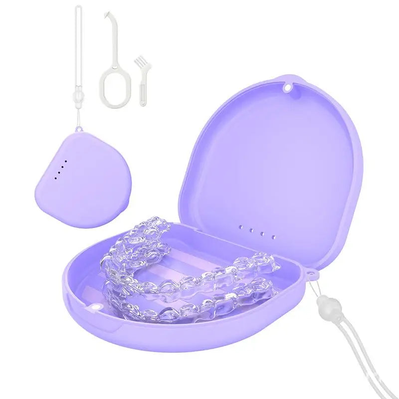 Portable Denture Tray Box Dental Retainer Box Case Plastic Teeth Container Denture Box False Teeth Protective Case With Lanyard