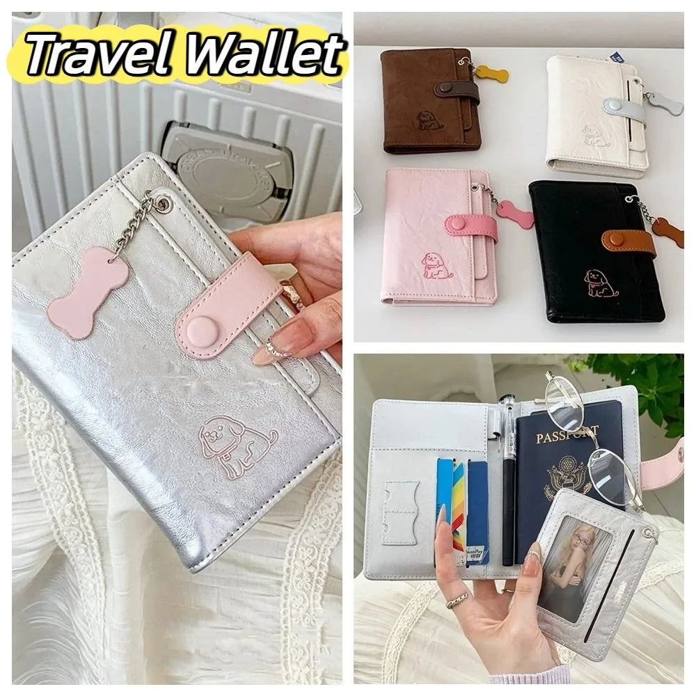 Creative Card Holder PU Passport Bag Purse Passport Cover Travel Wallet Airplane Check-in Cute Puppy Passport Clip Women