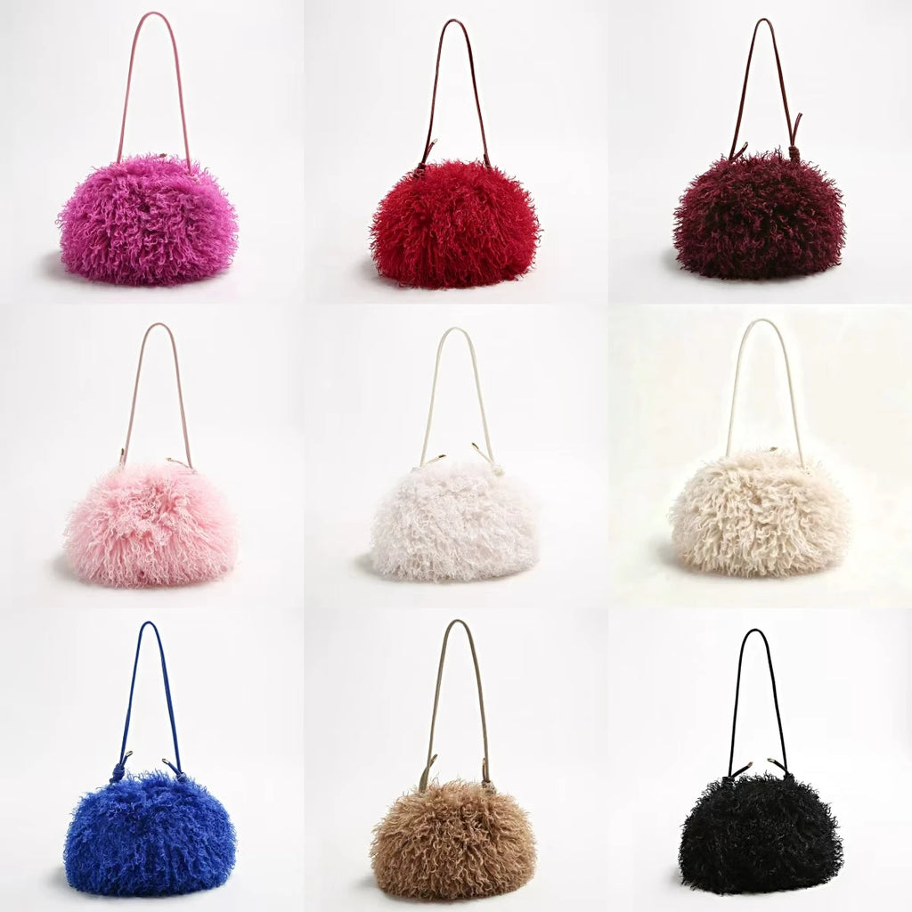 Fluffy Curly Faux Fur Cloud Bag Cute Soft Plush Purse for Women Casual Single Shoulder Crossbody Multi Color Daily Fashion Handb