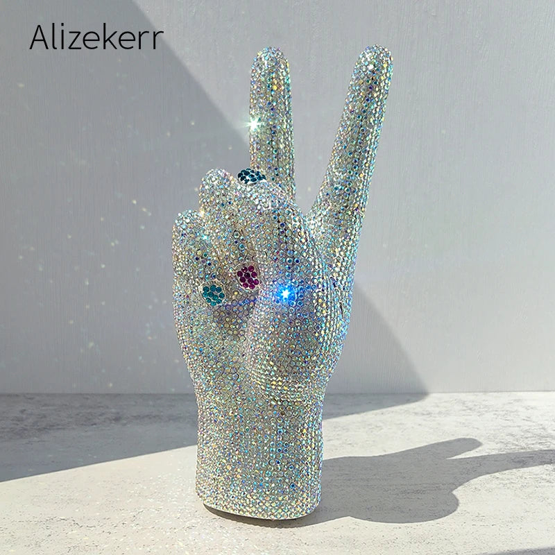 Alizekerr Victory Hand Shaped Diamond Evening Bags Women New Luxury Designer Unique Stylish Rhinestone Purses And Handbags Party