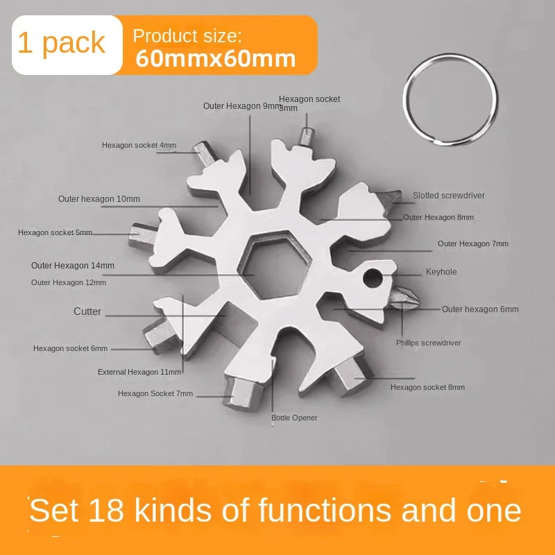 4233 Multifunctional Snowflake Wrench Keychain Portable Hexagon Thick High Carbon Steel Octagonal Mini Universal Wrench Tool