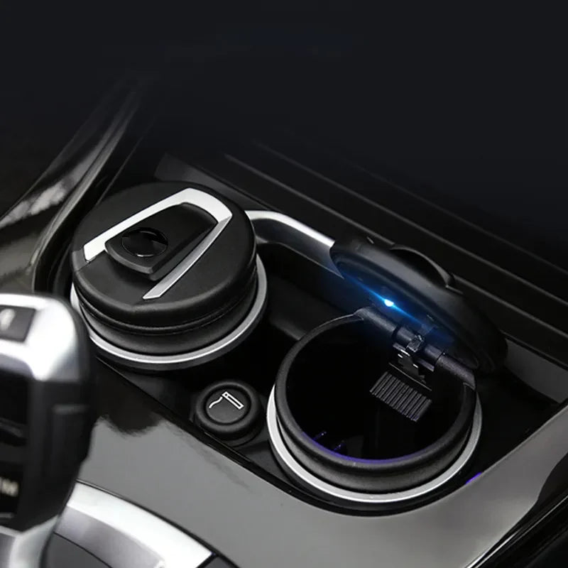 Car cigarette ash cylinder with built in LED light for smoke ash collection ideal for driver passenger use