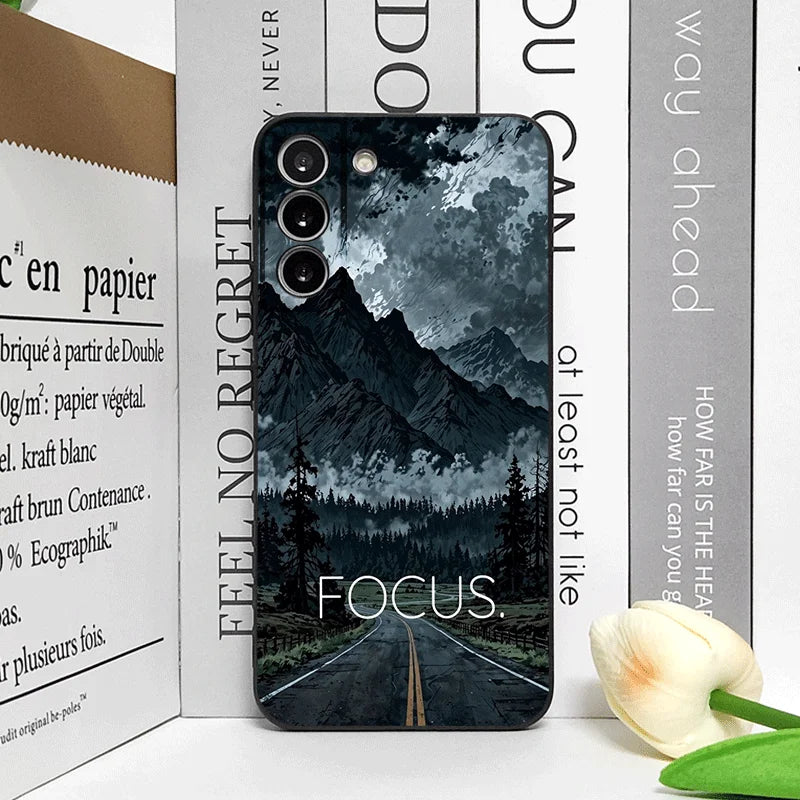 Vintage Forest Landscape Snow Mountain Scenery Phone Case for Samsung Galaxy S25 S24+ S23 Ultra S22Plus S20 S21 FE M53 M34 Cover
