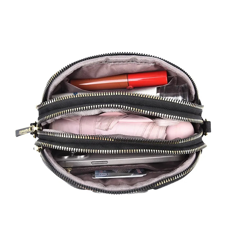 Women's New Style Pleated Crossbody Bag Three Layer Zipper Large Capacity Fashionable Versatile Casual Premium Top Shoulder Bag
