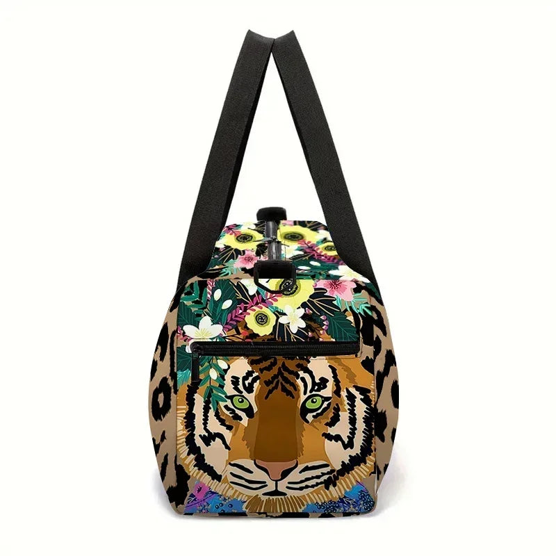 Leopard Tiger Large Capacity Luggage Bag for Boy and Girls Best Gifts 2D Cartoon Travel Duffels Outdoor Fitness Bag for Children