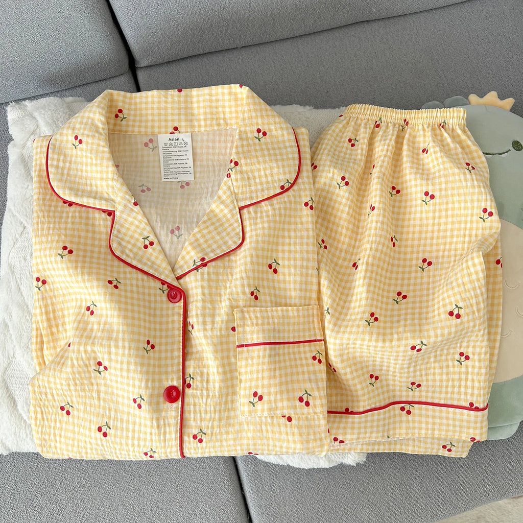 Women's Summer Thin Pajamas with g Pattern, Short-Sleeved Shorts, Sweet and Cute, Can Be Worn Outside in Summer, Two-Piece Home Wear Set