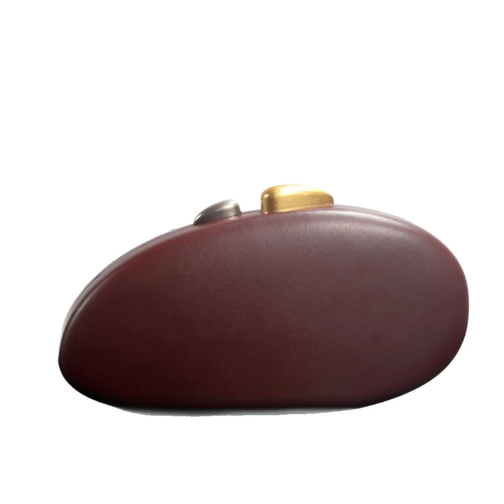 Women's Burgundy Oval Buckle Clutch Bag Elegant Evening Party Daily Handbags 2026 New Fashion Luxury Handbag