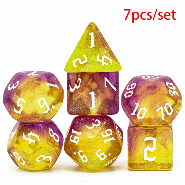 DND Glitter Dice Set 7Pcs/Set Sickle Font D4 D6 D8 D10 D% D12 D20 Polyhedral Dice for Dungeons&Dragons Role Playing Board Games