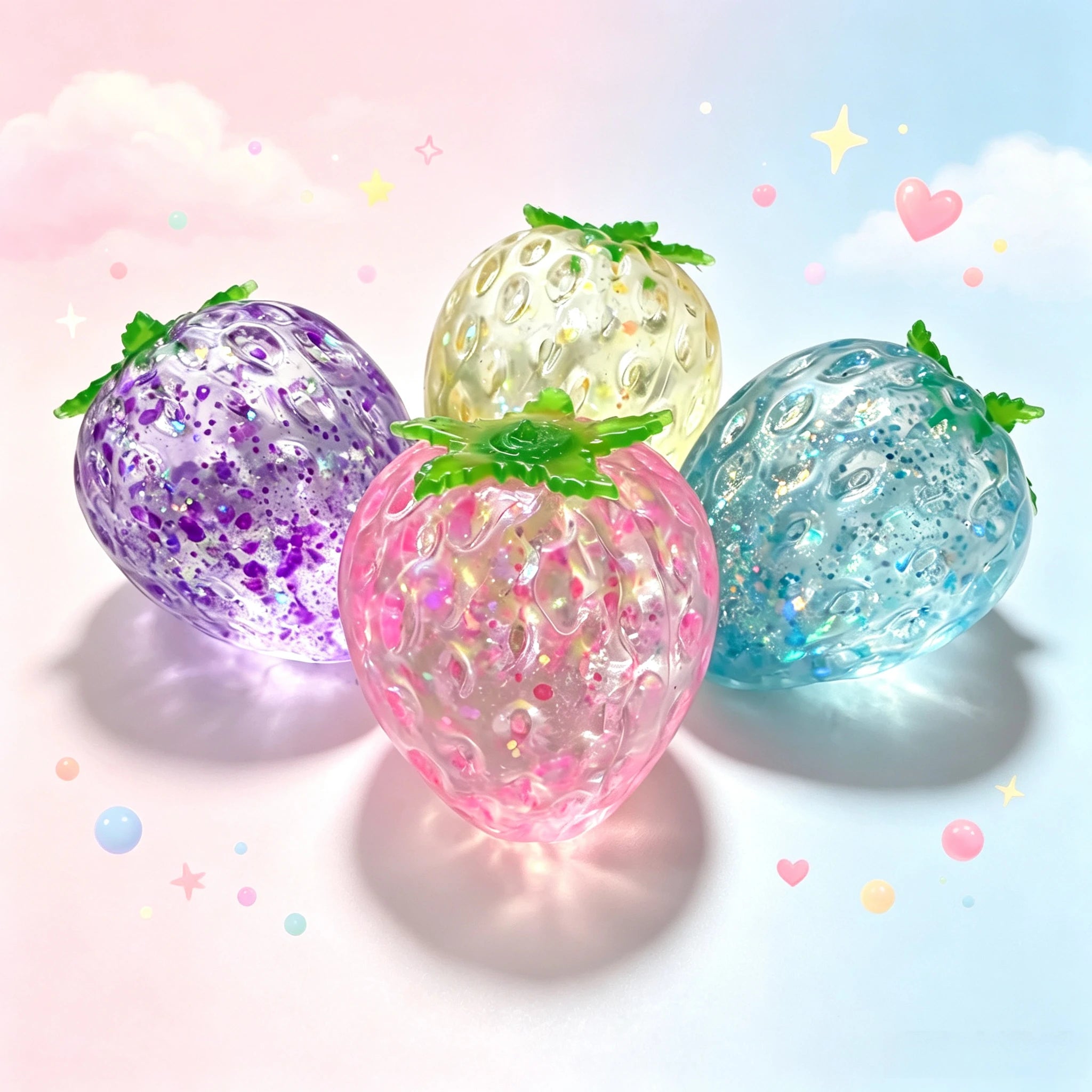 Glitter Maltose Strawberry Squishy Toy Transparent Sparkle Squeeze Fidget Toy Stress Relief Fruit Decompression Toy Kids Gift