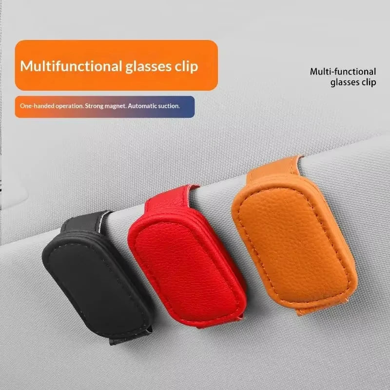 Multifunction Car Sun Visor Glasses Clip Leather Eyeglasses Clip Magnetic Sunglasses Holder Hanger Universal Interior Accessorie