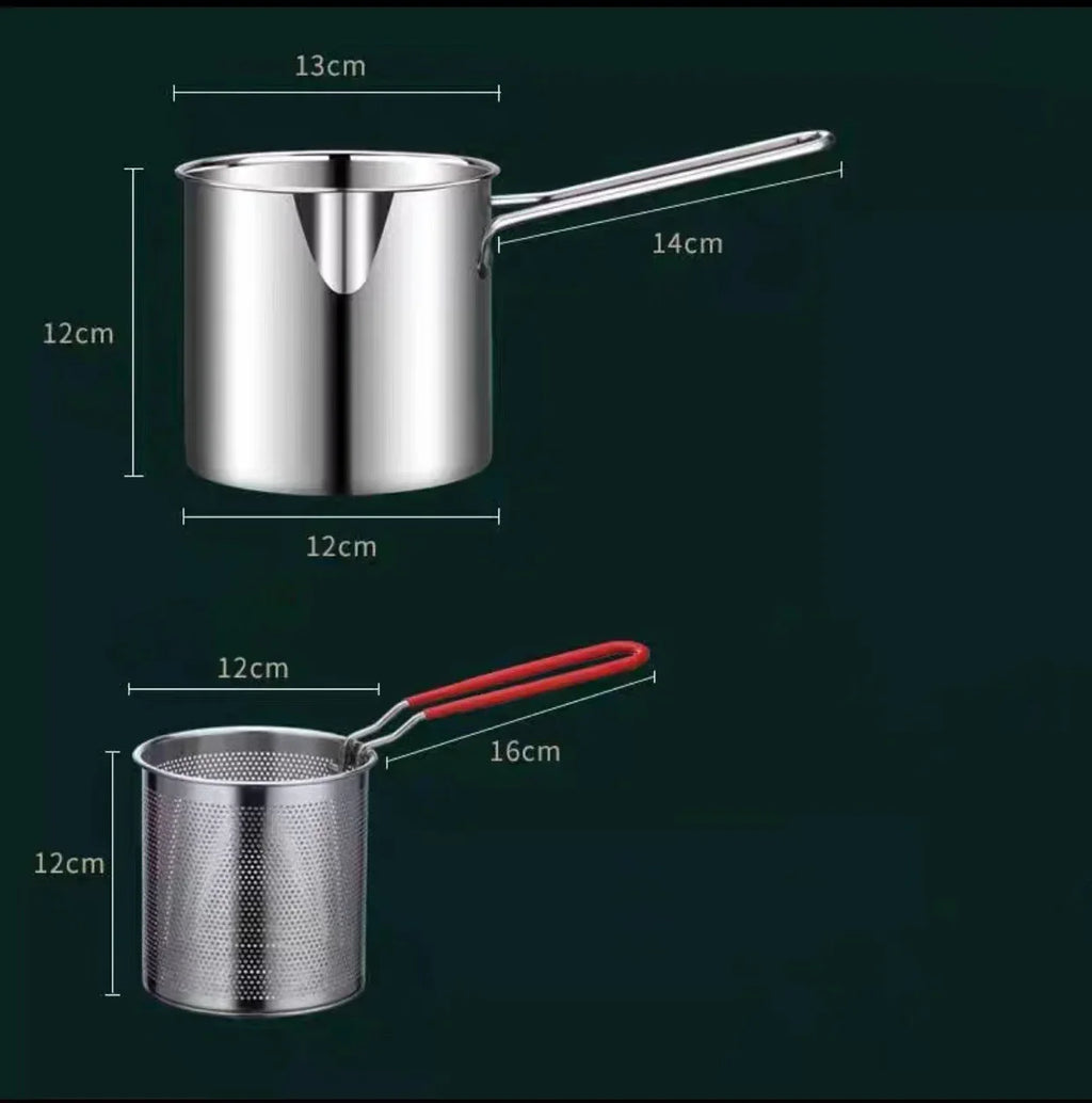 304 Stainless Steel Deep Fryer with Frying Basket Multifunction Small Pot Kitchen Specific Frying Chicken and Other Cooking Tool