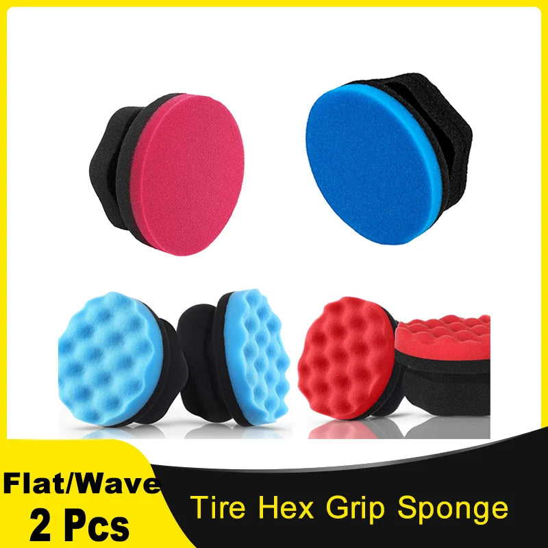 2 Pieces Tire Dressing Applicator Washable 4 Inch Car Detailing Foam Sponge Flat /Wave for No Mess Tire Detailing Supplies