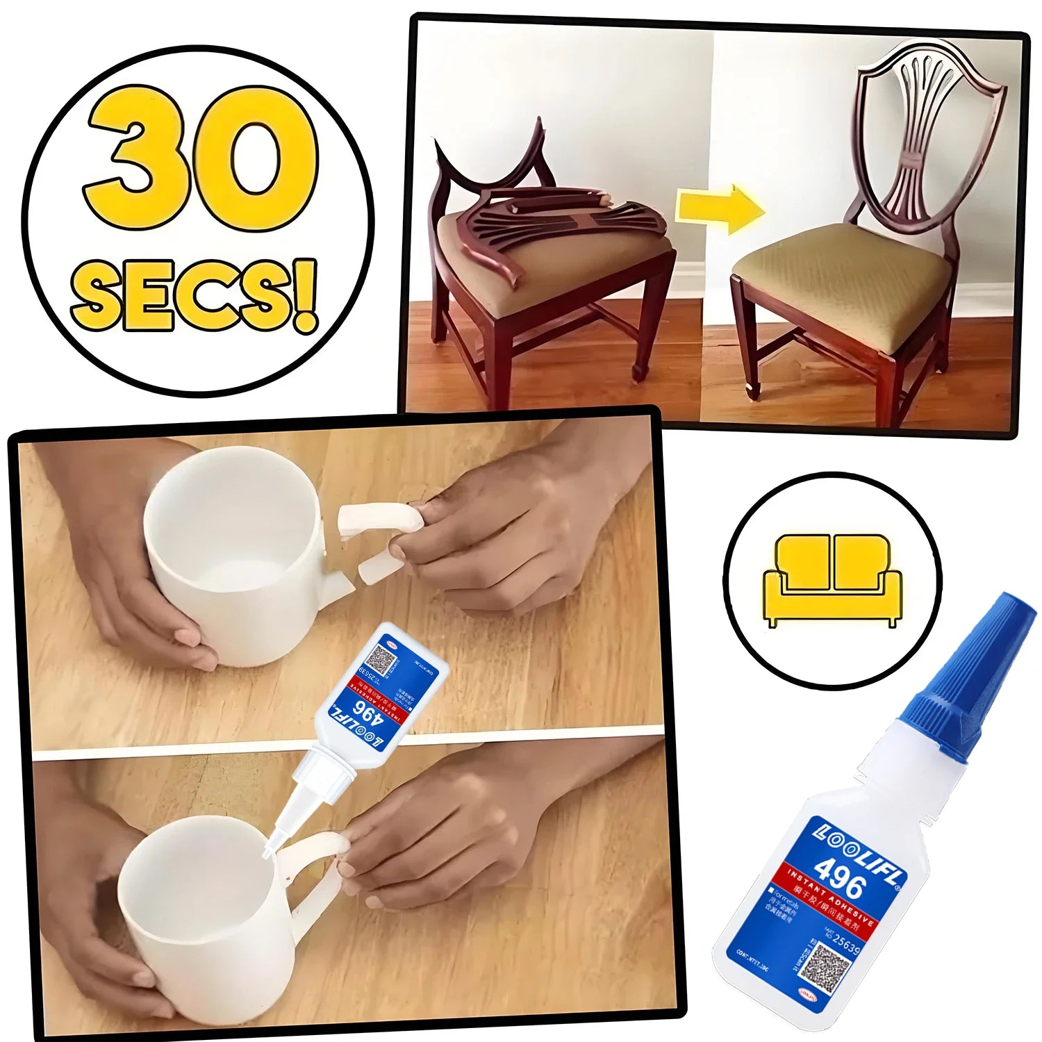 Loolifl New Upgraded 1-25Pcs Super Glue 496 Strong Cyanoacrylate Instant Adhesive, Quick-Drying in 5 Seconds, Waterproof and Stable, Universal Bonding Tool