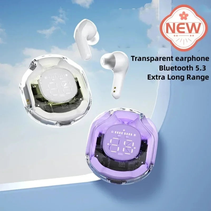 TWS Wireless Bluetooth Earphone Noise Canceling HiFi Stereo Sport Headphones With LED Digital Display Transparent Charging Case