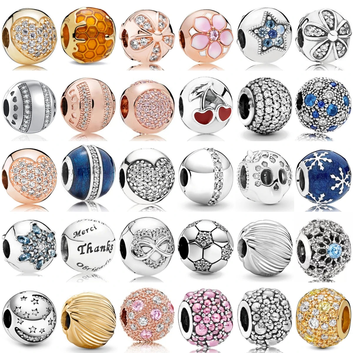 New Fashion 925 Sterling Silver Flower Cherry Round Beads Charms Pendant Fit Original Bracelet DIY Jewelry For Woman Gift