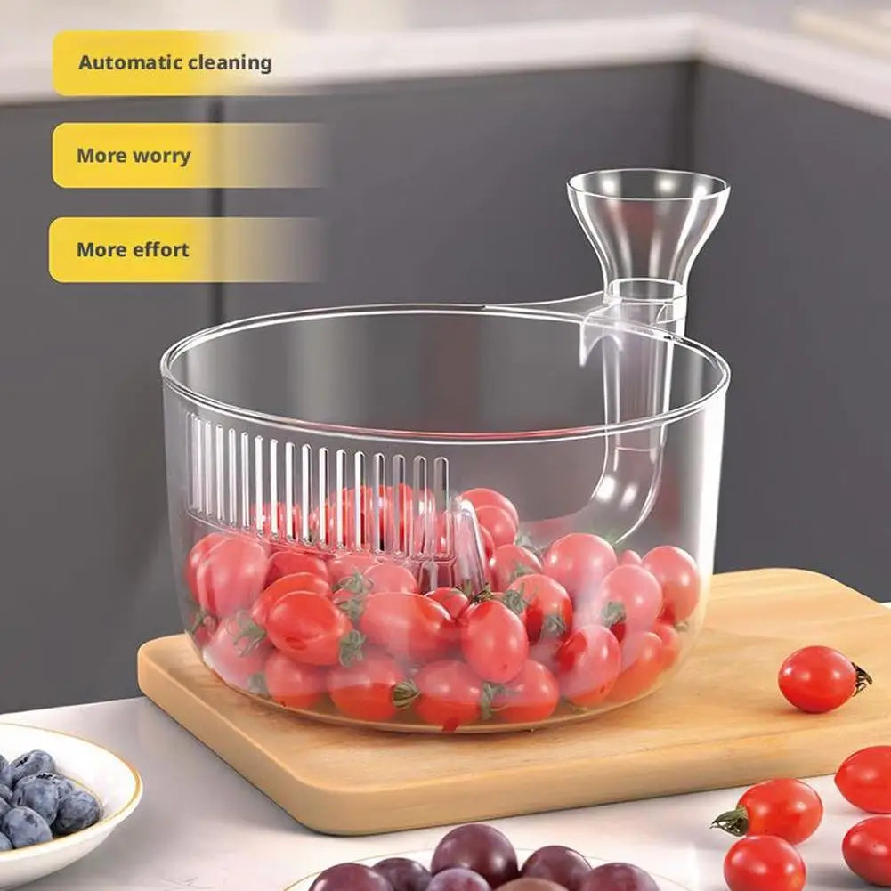 Automatic Washer Bowl Portable Fruit Cleaner With Strainer Fast Draining Kitchen Colander Rinser Fruit Wash Basket Berries Wash