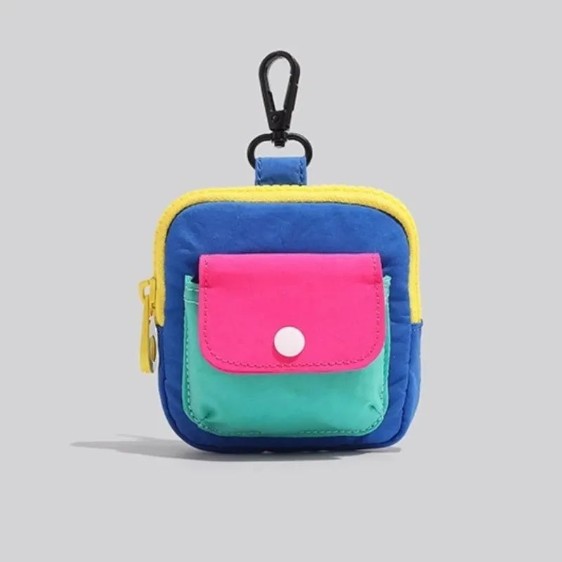 Vibrant Color Block Mini Pouch Multi-Functional Keychain Bag for Earbuds, Coins & Cards Small Storage with Durable Fabric Zipper